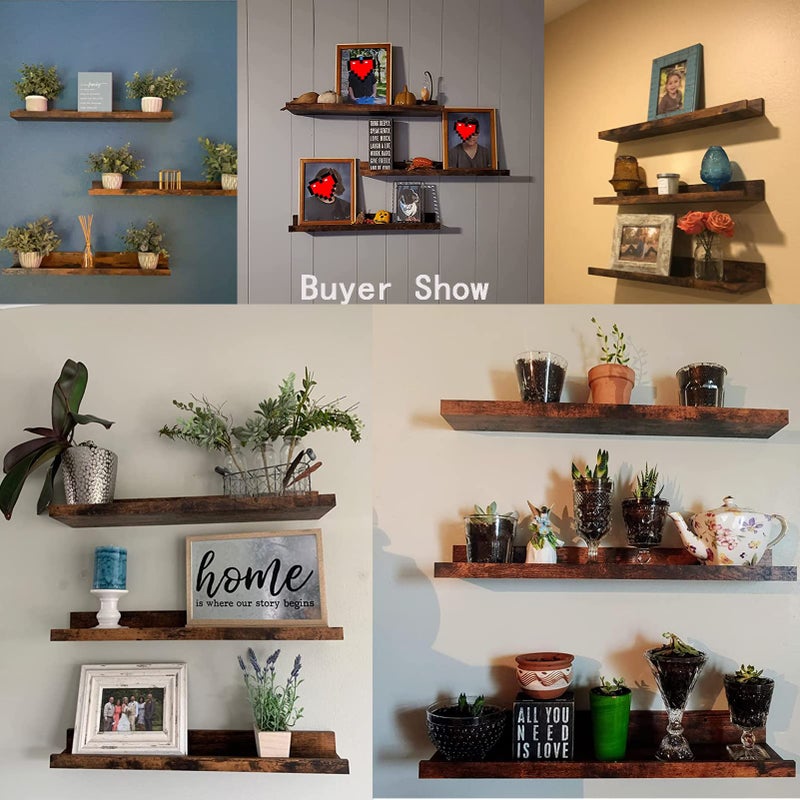 Giftgarden 24 Inch Floating Shelves Wall Mounted Set of 3, Rustic Large Wall Shelves Picture Ledge Shelf for Bedroom Living Room Bathroom Kitchen, 3 Different Sizes - Image 5